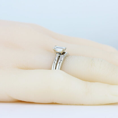 14K White Gold Half Carat Emerald-Cut Diamond 2 Piece Wedding Set Band & Ring - Image 9