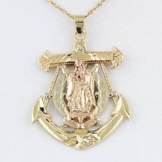 14k Tri-Color Virgin Mary ' Star of the Sea' Anchor Cross Pendant Religious