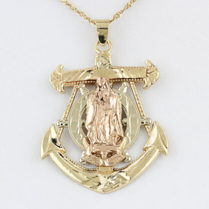 14k Tri-Color Virgin Mary ' Star of the Sea' Anchor Cross Pendant Religious