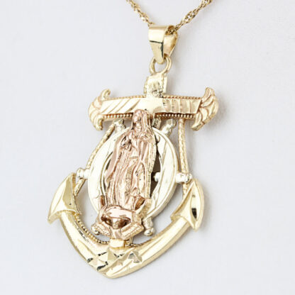 14k Tri-Color Virgin Mary ' Star of the Sea' Anchor Cross Pendant Religious - Image 2