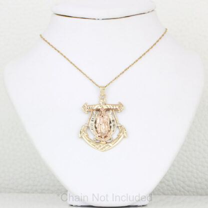 14k Tri-Color Virgin Mary ' Star of the Sea' Anchor Cross Pendant Religious - Image 4