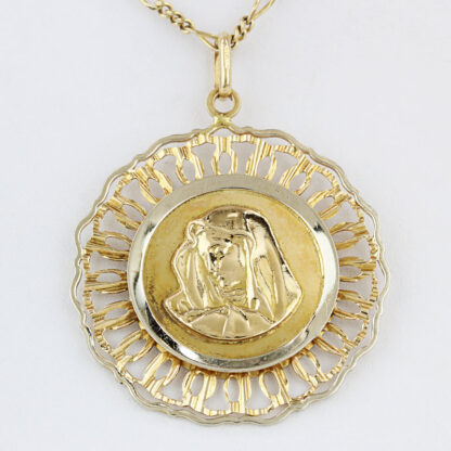 14K Two-Tone Gold Double Sided Jesus Christ/ Virgin Mary Religious Pendant