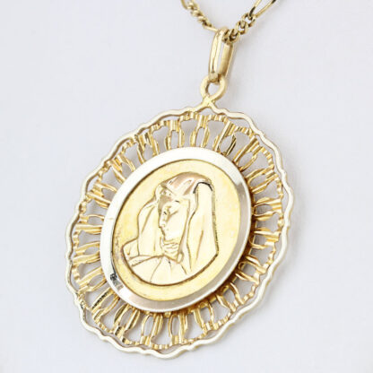 14K Two-Tone Gold Double Sided Jesus Christ/ Virgin Mary Religious Pendant - Image 2
