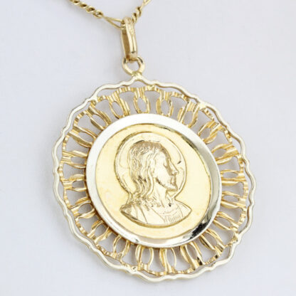 14K Two-Tone Gold Double Sided Jesus Christ/ Virgin Mary Religious Pendant - Image 3
