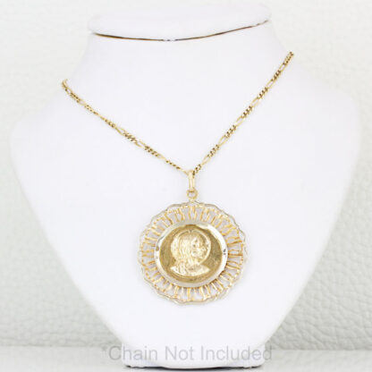 14K Two-Tone Gold Double Sided Jesus Christ/ Virgin Mary Religious Pendant - Image 4