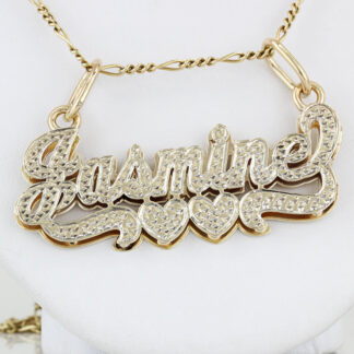 10K Two-Tone Gold "Jasmine" Name Pendant With Hearts