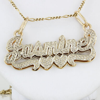 10K Two-Tone Gold "Jasmine" Name Pendant With Hearts