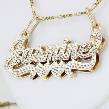 10K Two-Tone Gold "Jasmine" Name Pendant With Hearts - Image 2