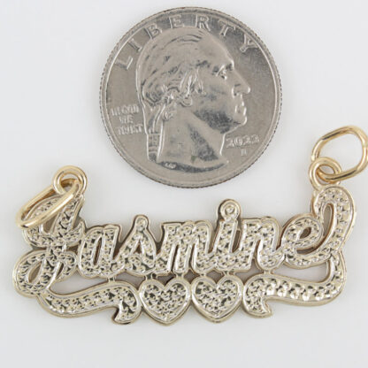 10K Two-Tone Gold "Jasmine" Name Pendant With Hearts - Image 5