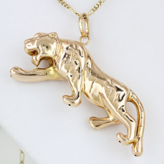 14K Rose Gold 3D Textured Prowling Tiger Pendant