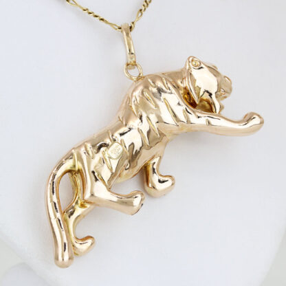 14K Rose Gold 3D Textured Prowling Tiger Pendant - Image 3