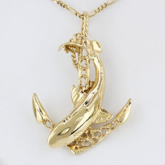 14K Yellow Blue Shark & Abstract Rope Net Anchor Pendant by Arnold Jewelers