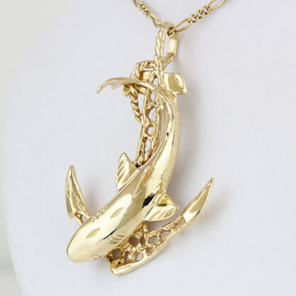 14K Yellow Blue Shark & Abstract Rope Net Anchor Pendant by Arnold Jewelers - Image 2