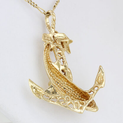 14K Yellow Blue Shark & Abstract Rope Net Anchor Pendant by Arnold Jewelers - Image 3