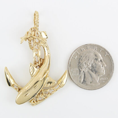 14K Yellow Blue Shark & Abstract Rope Net Anchor Pendant by Arnold Jewelers - Image 6