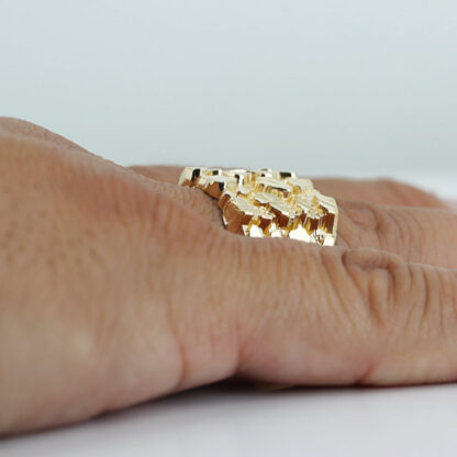 Large 14k Yellow Gold Diamond-Cut High Polish Wide Nugget Ring - Image 6