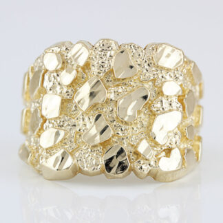 Large 14k Yellow Gold Diamond-Cut High Polish Wide Nugget Ring