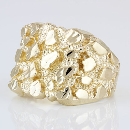 Large 14k Yellow Gold Diamond-Cut High Polish Wide Nugget Ring - Image 2