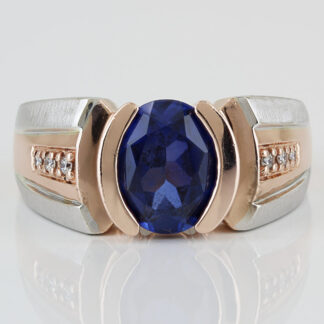 10K Two-Tone Gold Oval Lab Sapphire & Diamond Accent Ring