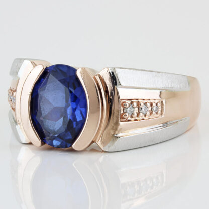 10K Two-Tone Gold Oval Lab Sapphire & Diamond Accent Ring - Image 2