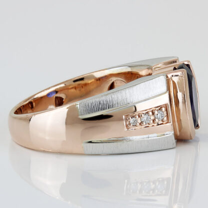 10K Two-Tone Gold Oval Lab Sapphire & Diamond Accent Ring - Image 3