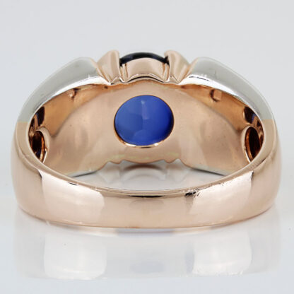 10K Two-Tone Gold Oval Lab Sapphire & Diamond Accent Ring - Image 4