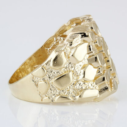 Large 14k Yellow Gold Diamond-Cut High Polish Wide Nugget Ring - Image 3