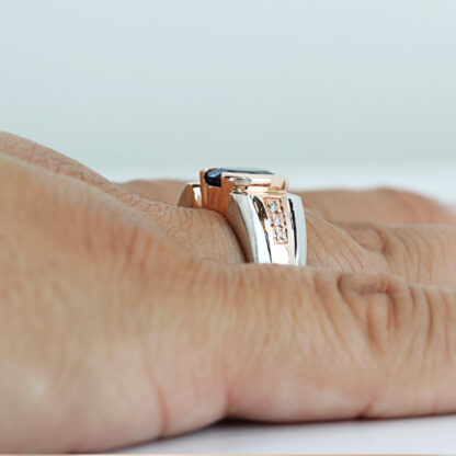 10K Two-Tone Gold Oval Lab Sapphire & Diamond Accent Ring - Image 6