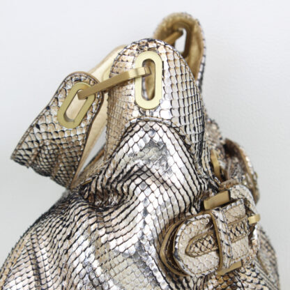 Jimmy Choo Tulita Handbag Metallic Gold Python Purse - Image 5