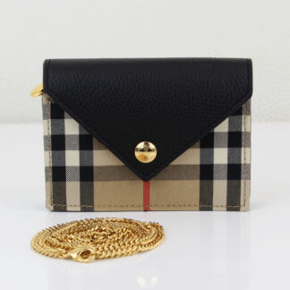 Burberry Jade Mini Vintage Check Card Case w/Gold Chain