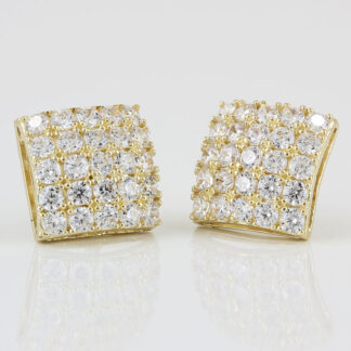 10K Yellow Gold Square Pave CZ Cubic Zirconia Stud Earrings