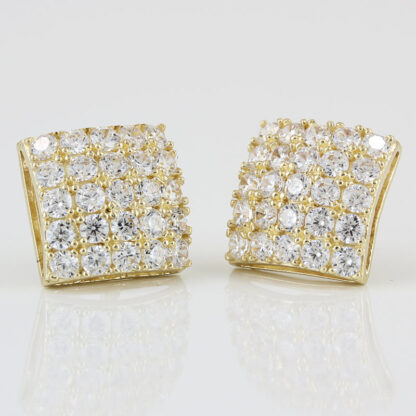 10K Yellow Gold Square Pave CZ Cubic Zirconia Stud Earrings