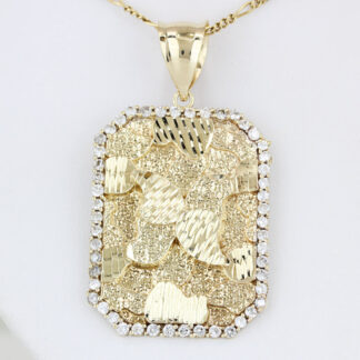10K Yellow Gold Rectangle Nugget CZ Cubic Zirconia Pendant