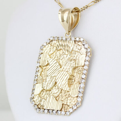 10K Yellow Gold Rectangle Nugget CZ Cubic Zirconia Pendant - Image 2