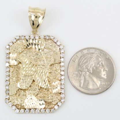 10K Yellow Gold Rectangle Nugget CZ Cubic Zirconia Pendant - Image 5
