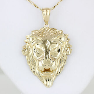 10K Yellow Gold Diamond-Cut Lion Head Pendant