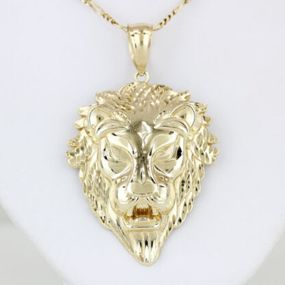 10K Yellow Gold Diamond-Cut Lion Head Pendant