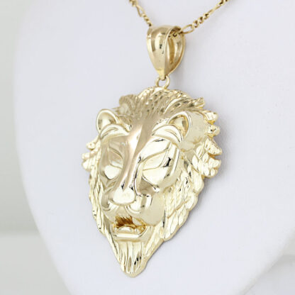 10K Yellow Gold Diamond-Cut Lion Head Pendant - Image 2