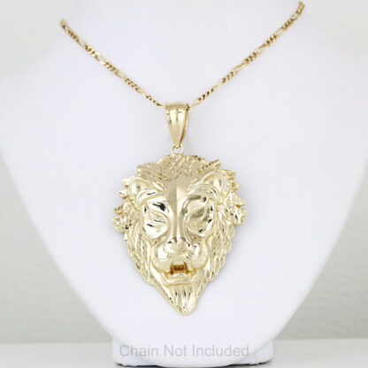 10K Yellow Gold Diamond-Cut Lion Head Pendant - Image 4