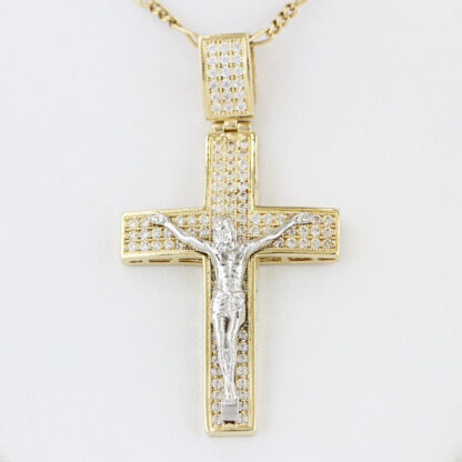 14K Yellow Gold Cubic Zirconia CZ Crucifix Jesus Christ Religious Pendant