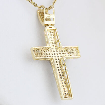 14K Yellow Gold Cubic Zirconia CZ Crucifix Jesus Christ Religious Pendant - Image 3
