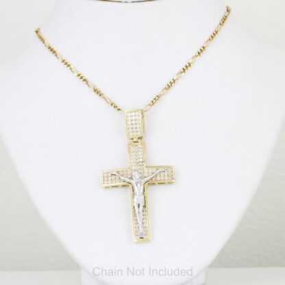 14K Yellow Gold Cubic Zirconia CZ Crucifix Jesus Christ Religious Pendant - Image 4