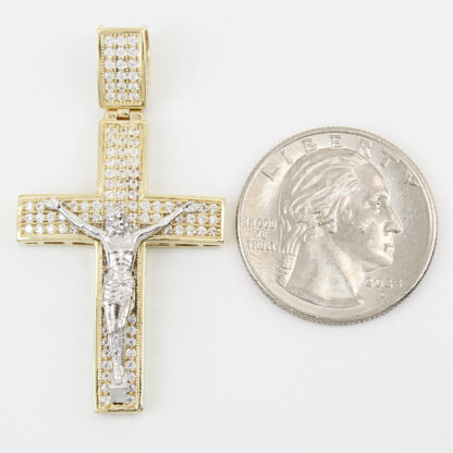 14K Yellow Gold Cubic Zirconia CZ Crucifix Jesus Christ Religious Pendant - Image 6