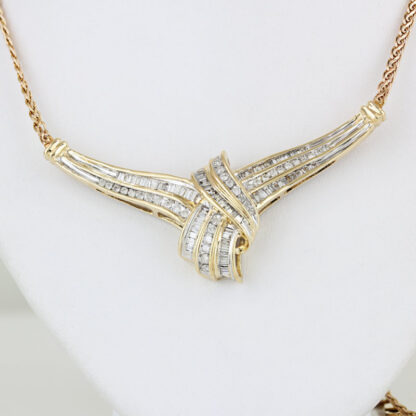 14K Yellow Gold 2 Carat Diamond 17" Chevron Knot Necklace Choker