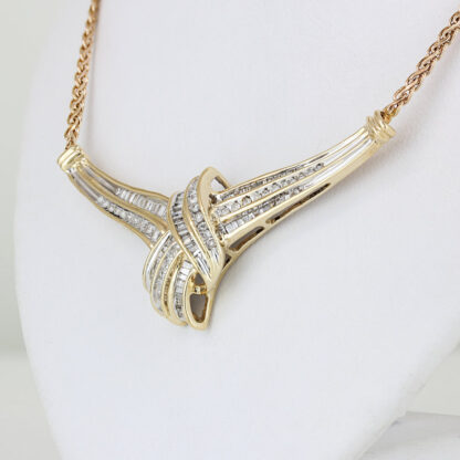 14K Yellow Gold 2 Carat Diamond 17" Chevron Knot Necklace Choker - Image 2