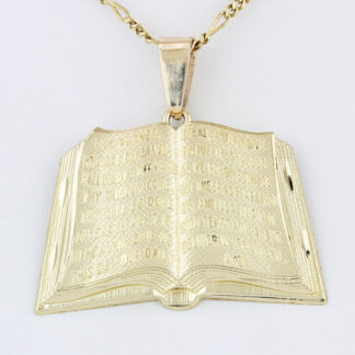 10K Yellow Gold Our Father Prayer Open Bible Lord's Prayer Book Pendant