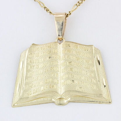 10K Yellow Gold Our Father Prayer Open Bible Lord's Prayer Book Pendant