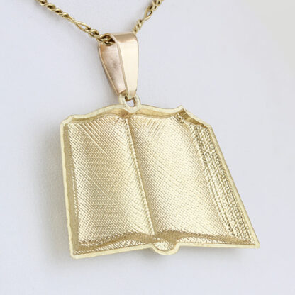 10K Yellow Gold Our Father Prayer Open Bible Lord's Prayer Book Pendant - Image 3