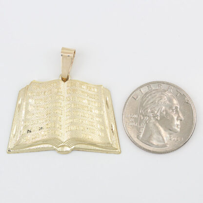 10K Yellow Gold Our Father Prayer Open Bible Lord's Prayer Book Pendant - Image 5