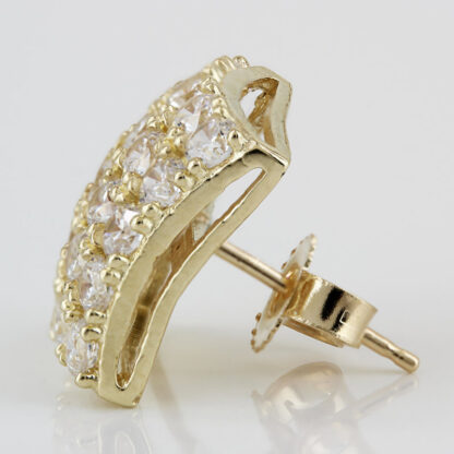 10K Yellow Gold Square Pave CZ Cubic Zirconia Stud Earrings - Image 3